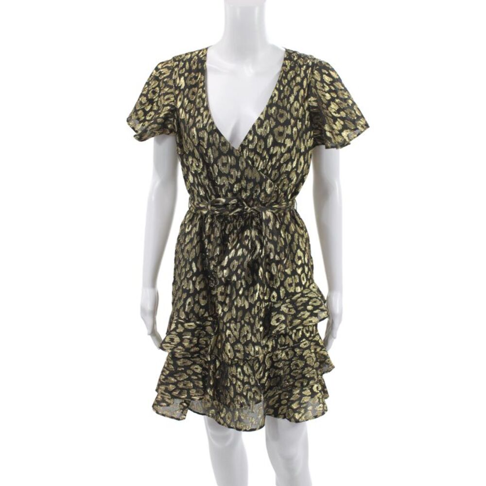 Kendall + Kylie Womens Black Animal Print Mini Dress V-Neck Short Sleeve Size 4